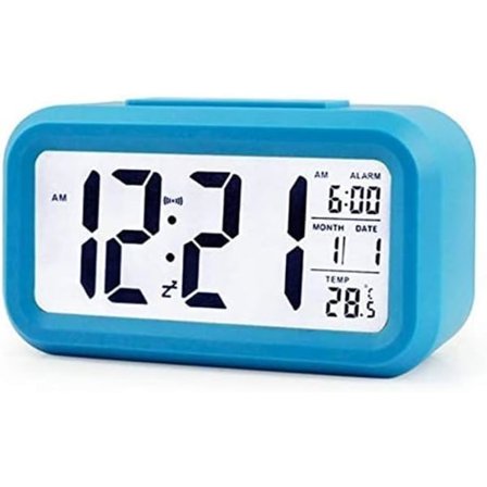Stor Tal Alarmur, Elektronisk Ur Batteridrevet, Baggrundsbelysningssensor Digitalt Ur med Tid Temperatur Dato (Blå)