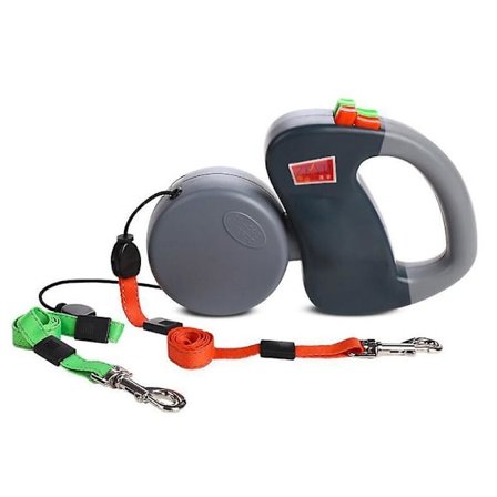 Mimigo Dual Retractable Dog Leash Double-head Lockable Extendable Pet Leash 360 Tangle-free For Two Dogs Walking Training Black Grey Pink