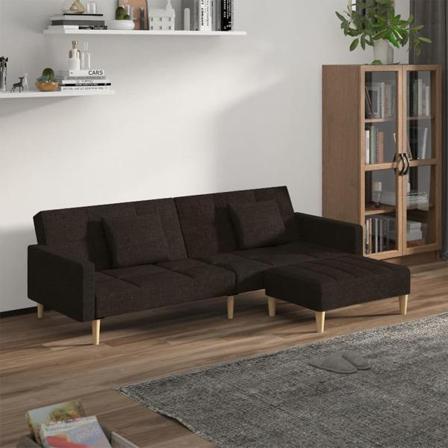 Vidaxl Bäddsoffa 2-sits Med Två Kuddar Och Fotpall Brun Tyg Brun