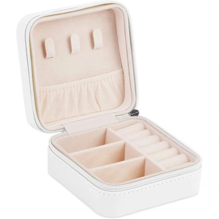 Smykkeskrin Rejseetui - Bærbar Spejl Smykkeopbevaringsboks Hvid
