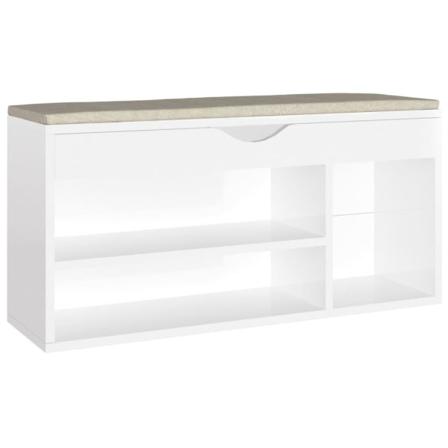 Vidaxl Skobänk Med Dyna Vit Högglans 104x30x49 Cm Spånskiva Vit