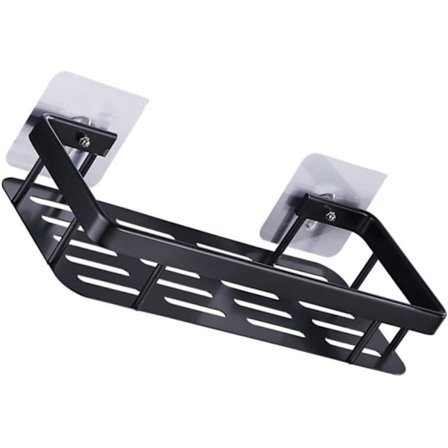 Vägghängd Kryddhylla för Köket Garageförvaring Diskställ Borrfri Hylla Svart