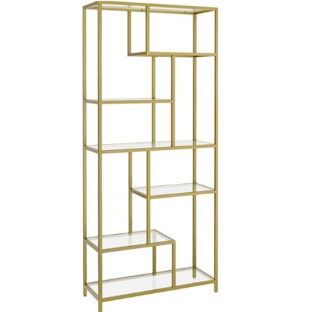 Bogreol, 6-etagers Høj, Displayreol, 30 X 80 X 180 Cm, Stue, Soveværelse, Køkken, Metallisk Guld