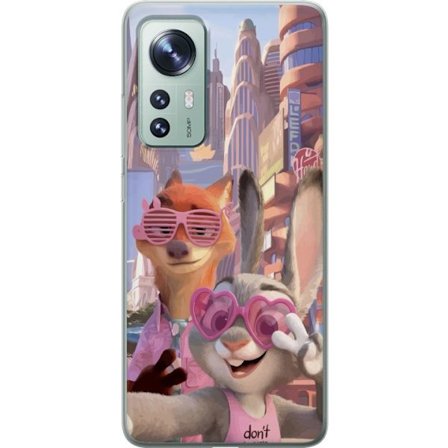 Kompatibel Mobilcover til Xiaomi Xiaomi 12 Animalske figurer i solrig bymiljø med rosa solbriller og en positiv besked i en farverig feel-good stil.