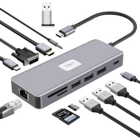 Dockingstasjon USB C, USB-hub, 12-i-1 USB C, 4K HDMI, 100W PD, 3 USB3.0, SD/TF-kortleser, Mikrofon/Audio, VGA-port for Windows/Mac/HP/DELL/Lenovo