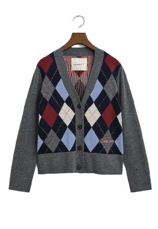GANT Argyle V-Neck Cardigan Stickat Dam Grå XS