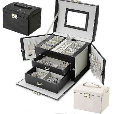 3-lags smykkeskrin opbevaringsetui skuffeskab halskæde organizer m/ spejl - sort