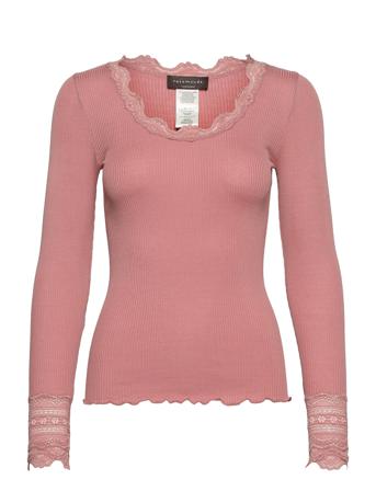 Silk T-Shirt W/ Lace Pink Rosemunde