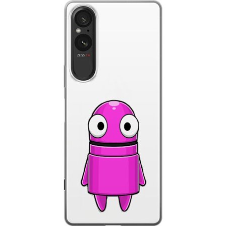 Yhteensopiva Puhelinkuori Sony Sony Xperia 5 V Roosa piirretty hahmo, jossa pyöreä muoto ja suuret silmät tummalla taustalla