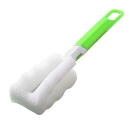 Lang husholdningsbørste for krus med svamp, multifunksjonell vannflaskebørste for glass Grønn