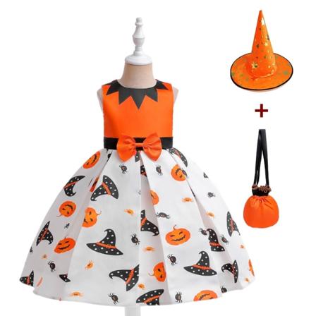 Tjejer Halloween Klänning Semester Casual Häxa Pumpa Cosplay kostym för barn AWS025 Set A Size 140