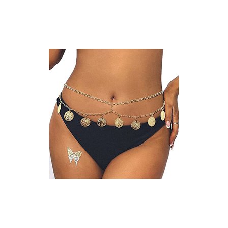 Boho flerskiktad kroppskedja mynt mage midjekedjor sommar Rave Body