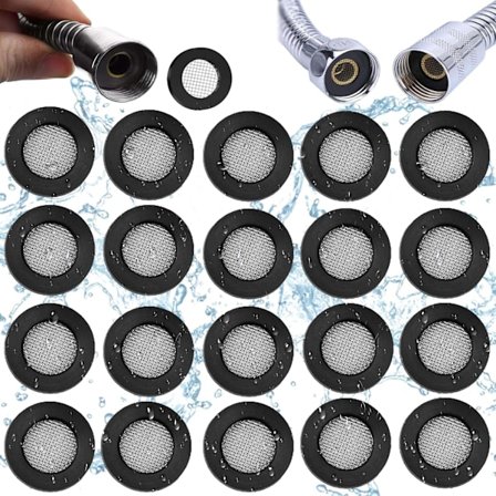 20 stk. pakninger i rustfrit stål med gummiskive, filterpakning i rustfrit stål, gummiskive O-ring filter, si, badeværelse, brusebad, tætningsring