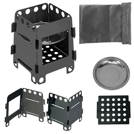 Camping Stove Vedfyrt komfyr Bærbar rustfritt stål Backpacking Stove for Picnic BBQ Camp Hiking