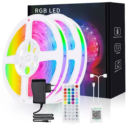LED Strip Lys, 40m 5050 18 LED smart Bluetooth dekorativt lys med 44-tasters infrarød fjernbetjening