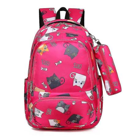 Jenter Barn Katt Ryggsekk Skoleveske Ryggsekk Med Blyantveske Gave rosered