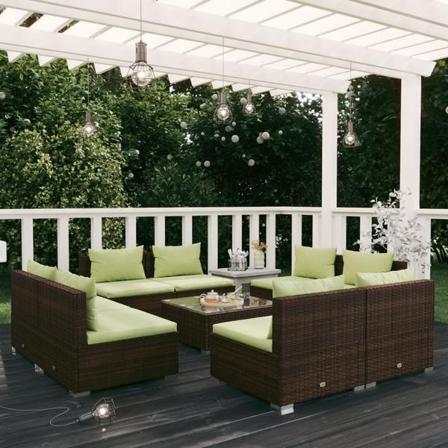Vidaxl Loungegrupp För Trädgården Med Dynor 9 Delar Konstrotting Brun
