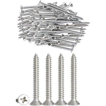 100 stk. M4 rustfri stål selvskærende skruer Phillips fladhovedskruer DIY træskruer (100 stk. M4 x 40 mm) (LGL)