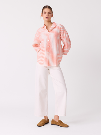 MATCH - Brith stripet bluse - Jean Paul - Str. XS - Dame - Skjorter & Bluser - Oransje - 55% lin, 45% bomull