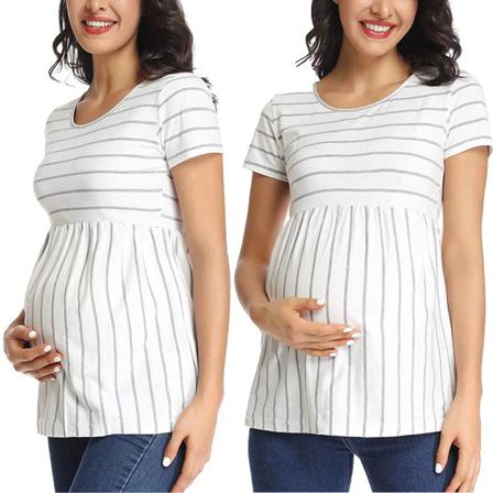 Gravidtoppar För Kvinnor Med Kort Ärm Randig Tunika Casual Pregnan