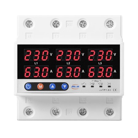 Spændings- og Strømbeskytter, Justerbar Tre-Fase Over/Under Spændingsbeskyttelsesenhed, AC230V DIN Skinne Overspændingsbeskytter Genopretning (