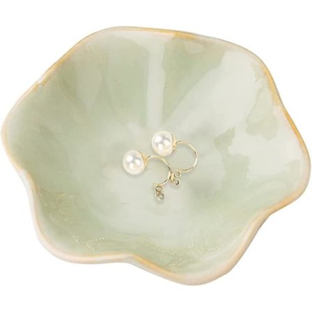 Keramisk smyckeskål, bladformad smyckesbricka nyckelbricka, liten ringbricka hållare smyckesplatta prydnadsbricka Catchall-bricka nattduksbordsdekor 