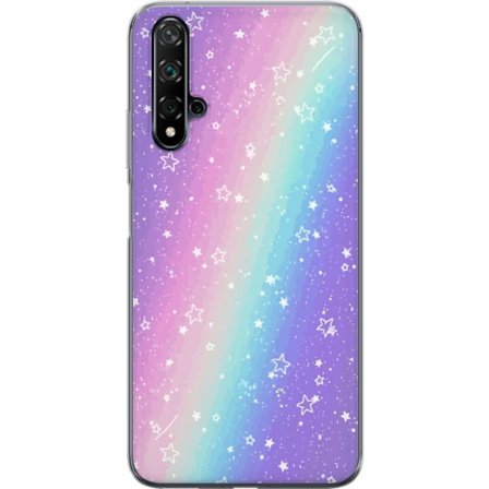 Kompatibelt Mobildeksel til Huawei nova 5T Rainbow-farget pastellbakgrunn med hvite stjerner og gnistrende prikker i myk overgang