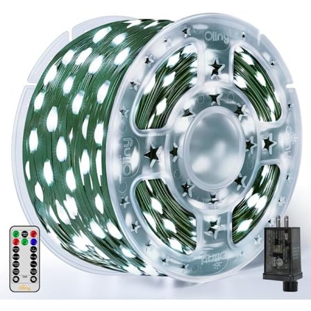 Julelys 1000 LED 330 FT, IP67 Vandafvisende Stikkontakt Juletræslygter med Fjernbetjening, 8 Tilstande, Dæmpbar, Hus Julepynt
