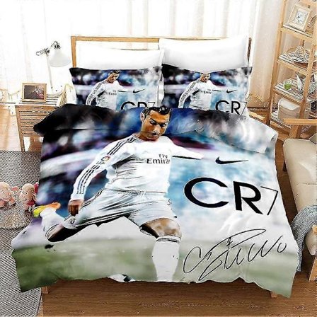 Cristiano Ronaldo Dynetrekk 100% Mikrofiber, 3D Digitaltrykt Sengetøysett, 3 Deler