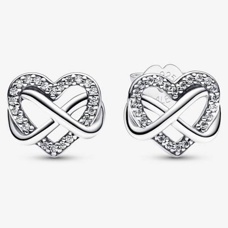 Pandora Sterling Silver Sparkling Infinity Heart Örhängen 292667C01, Inkluderar Originalask