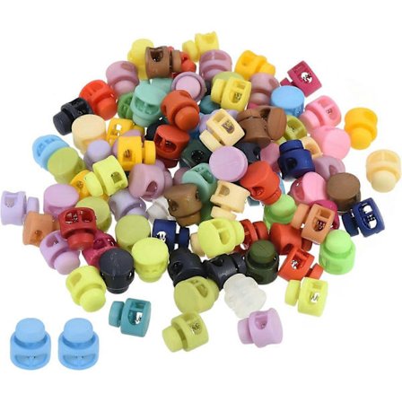 Snorelåse Assorteret, 100 stk. Rund Dobbelt Hul Fjeder Toggle Stopper 14mm til