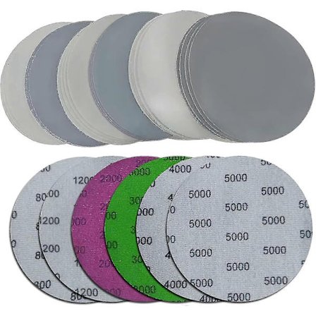 24 stk. 125mm Slibeskiver, Korn 800/1200/2000/3000/4000/5000 Runde Vådt/Tørt