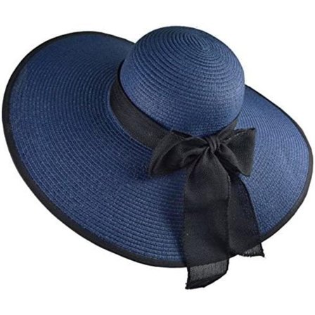 Sort med marineblå kant - Solhat til kvinder med bred skygge