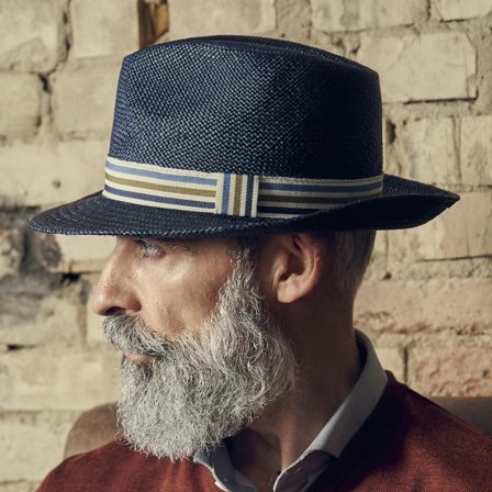 Pino Moda kék panamakalap csíkos szalaggal férfiaknak - Panamakalapok