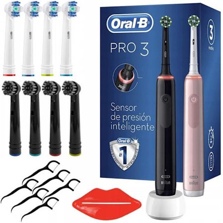 Elektrisk tandborste - Oral B - Pro 3 3900 - Pack om 2 - 3 lägen - 45000 svängningar - Autonomi 14 dagar