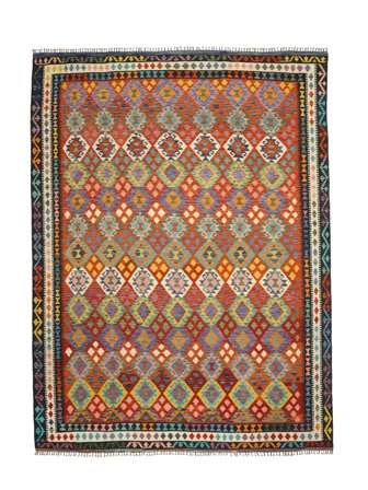 Tessuto A Mano Kilim Afghan Old Style Tappeto 304X392 Di Lana Marrone/Giallo Scuro Largo