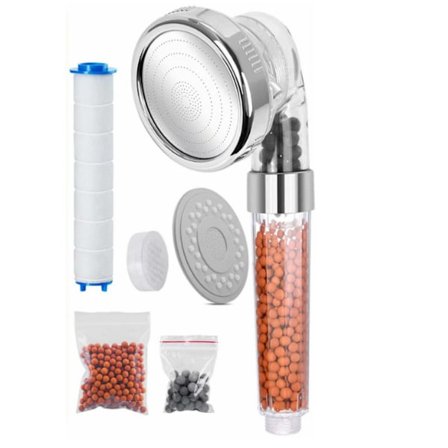 Duschhuvud, joniserande handdusch, vattenbesparande duschhuvud med tryckökning för mer vattentryck med 3 filter, 3 filter och 1 utbytbart