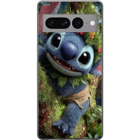 Google Pixel 7 Pro Gennemsigtig cover Glad blå fantasivæsen med blomsterkrans klatrer legende i træer, legende naturmotiv med eventyrstemning og bl