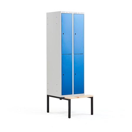 Kleiderspind CLASSIC mit Sitzbank, 2 Module/2 Türen, 2120 x 600 x 550 mm, blau