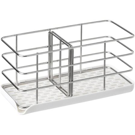 Rustfri opvaskesvamp holder vaskarrangør køkkenvask børsteholder opbevaring med afløbsbakke til køkkenbordplade opbevaringsgadgets