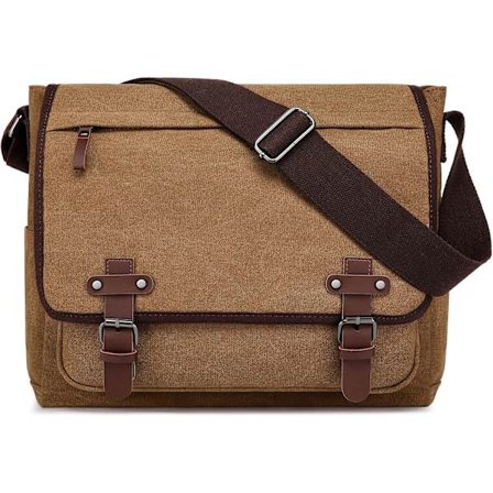 Mænds Canvas Messenger Bag Vintage 15,6 tommer Laptop Satchel Tasker Passer til Computer og Tablet, Brun Aktetaske Skulder