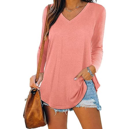 Naisten yksivärinen perus V-kaula-aukkoinen pitkähihainen toppi T-paita