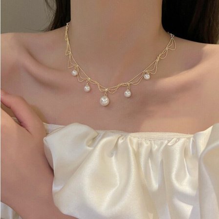 Lyxig Pearl Tofs Charm Chain Fransk Vintage Pearl Tofs