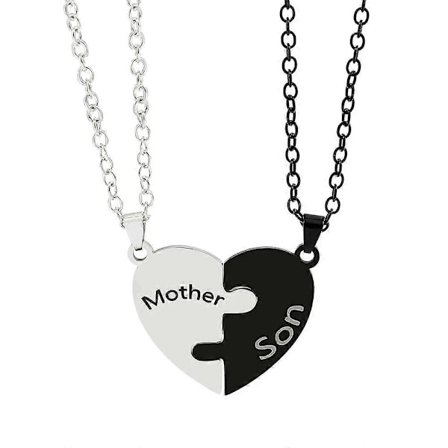 Mamma och son - tvådelad halsband i vitt och svart - symbol för känslor och födelsedagsprydnader för examen och skolstart.