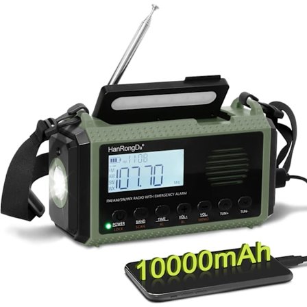 10000mAh NOAA Nødvejr Kurv Vejrradio, Håndsving, Batteridrevet, USB-oplader, SOS-alarm