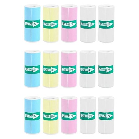 15 Ruller Termisk Klistremerkepapir for Mini Skriver Klistremerkeprodusent