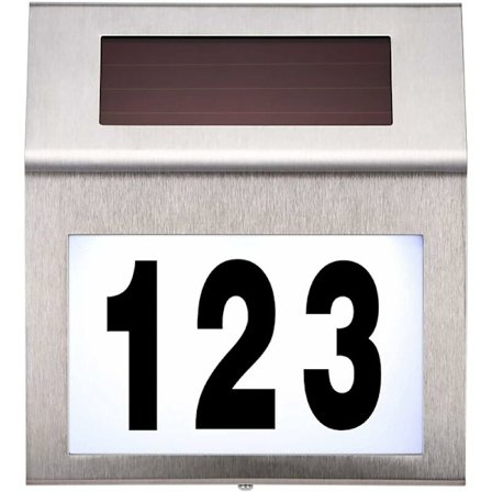 Solcelledrevet husnummerplade i rustfrit stål, vandtæt husnummerplade