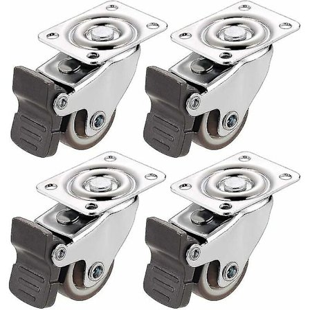 4 Svingbare Hjul med Bremse 25mm + Skruer, Stille Gummi Møbelhjul, Bæreevne 25 Kg Hver, -