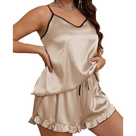 Sidenpyjamas för kvinnor Satin V-ringad pyjamas Camisole Shorts Set