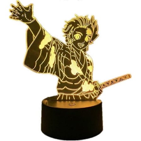 Anime Nattlampe Manga Tanjirou Kamado Lampe RGB 16 Farge Bordlamper Kimetsu no Yaiba 3D Illusjon for Barnerom (med Fjernkontroll)[D]